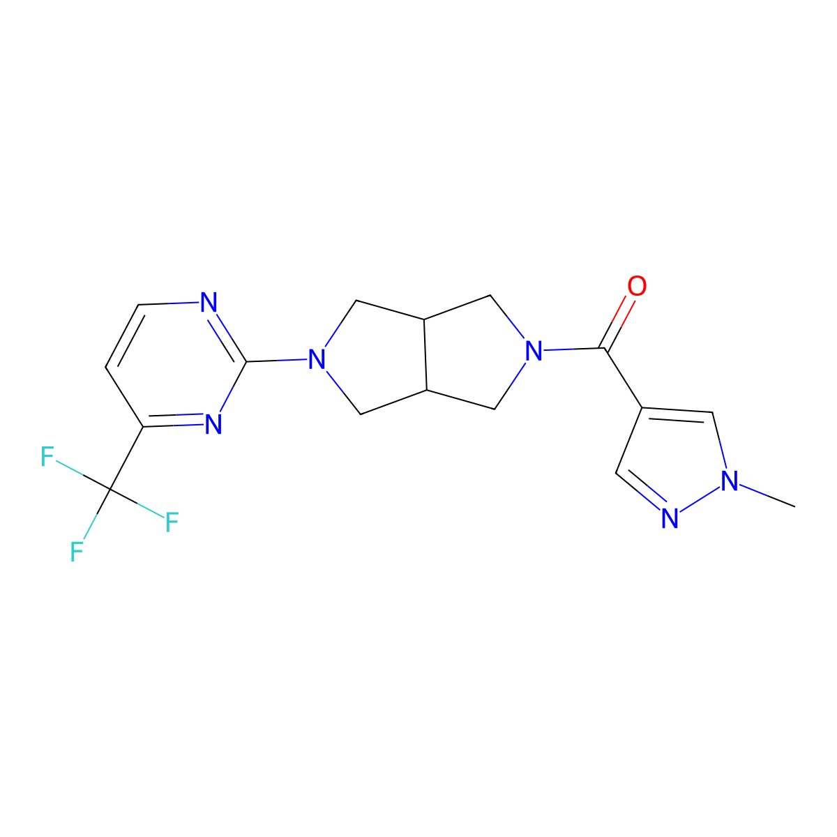 2-[5-(1-methyl-1H-pyrazole-4-carbonyl)-octahydropyrrolo[3,4-c]pyrrol-2-yl]-4-(trifluoromethyl)pyrimidine molecular structure, CAS 2415583-90-1