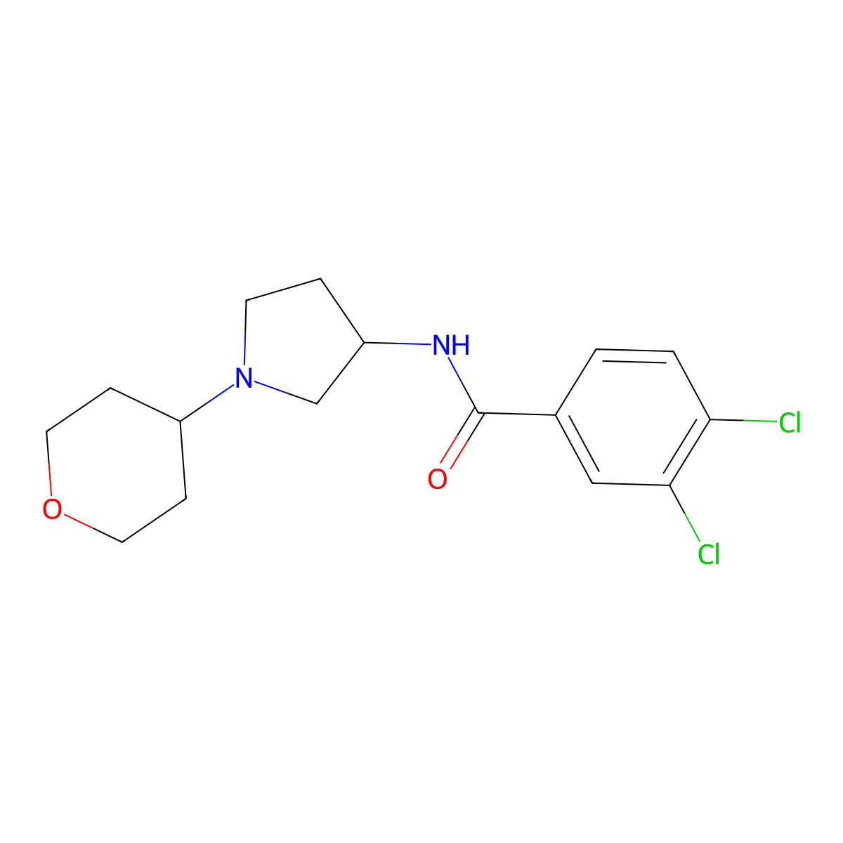 3,4-Dichloro-N-[1-(oxan-4-yl)pyrrolidin-3-yl]benzamide molecular structure, CAS 2415583-91-2