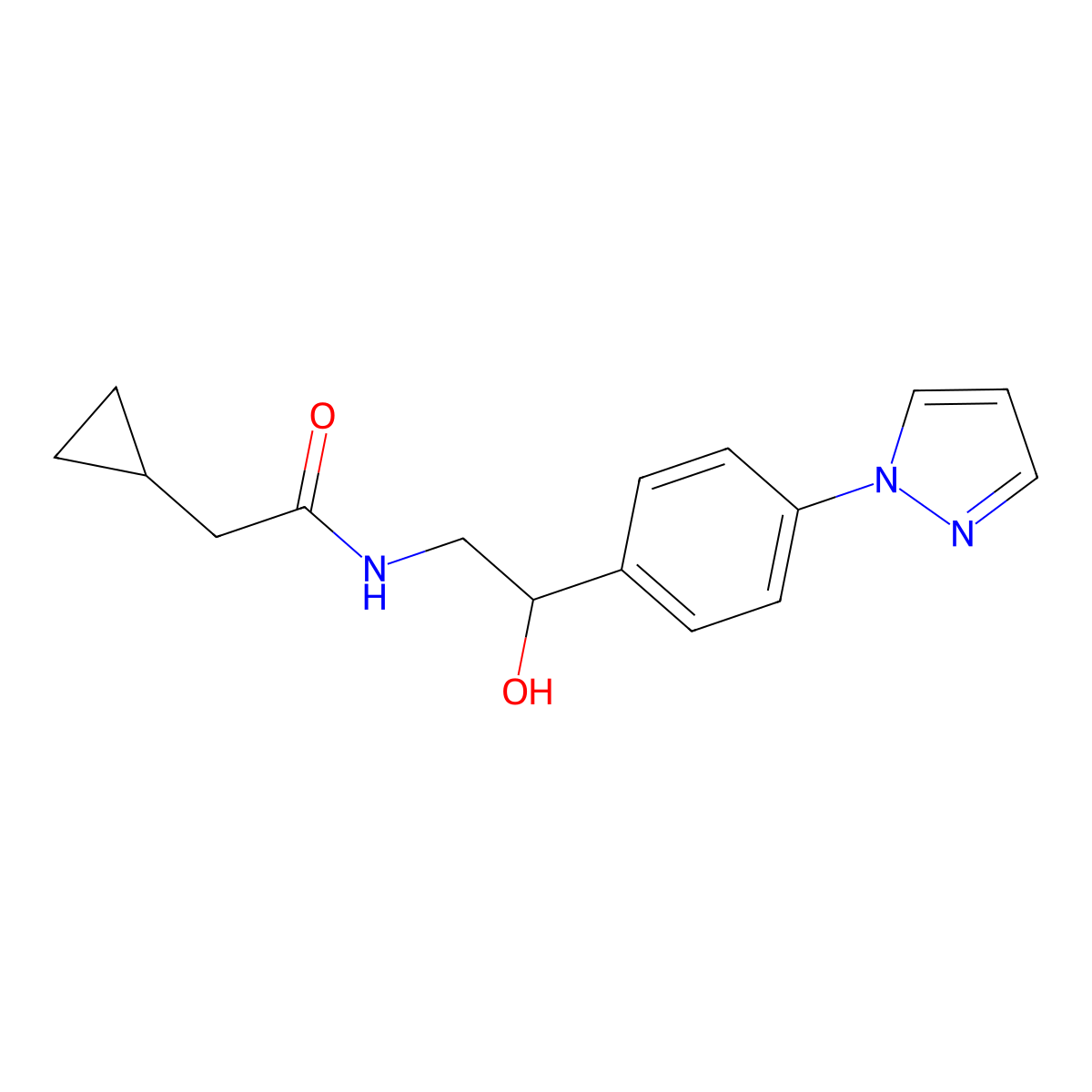 2-cyclopropyl-N-{2-hydroxy-2-[4-(1H-pyrazol-1-yl)phenyl]ethyl}acetamide molecular structure, CAS 2415583-92-3