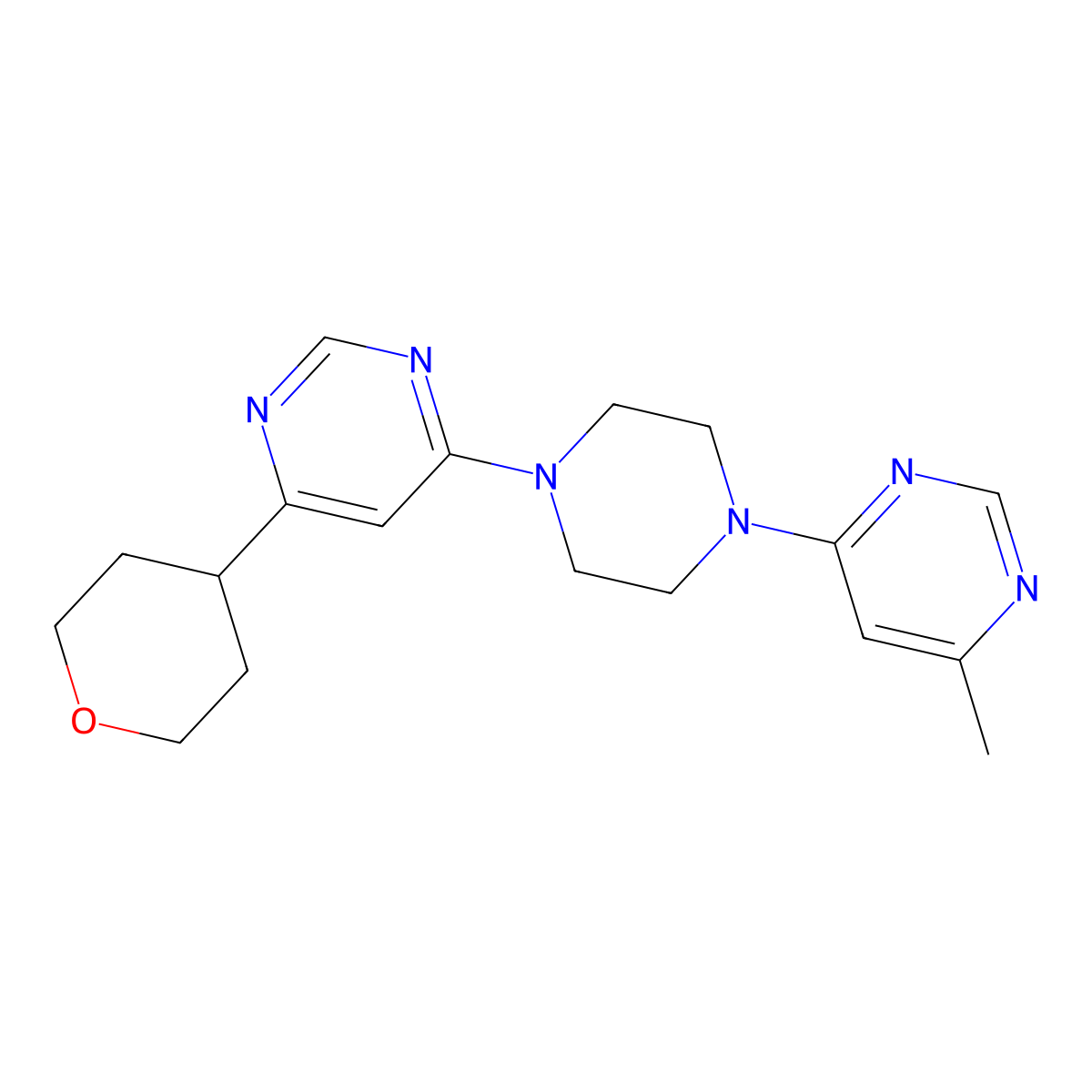 4-[4-(6-Methylpyrimidin-4-yl)piperazin-1-yl]-6-(oxan-4-yl)pyrimidine molecular structure, CAS 2415583-93-4