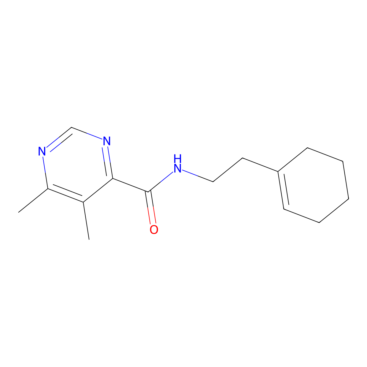 N-[2-(cyclohex-1-en-1-yl)ethyl]-5,6-dimethylpyrimidine-4-carboxamide molecular structure, CAS 2415583-98-9