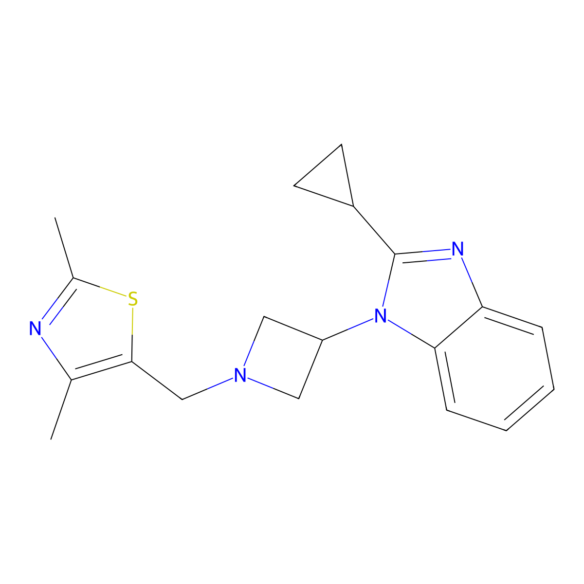 2-cyclopropyl-1-{1-[(2,4-dimethyl-1,3-thiazol-5-yl)methyl]azetidin-3-yl}-1H-1,3-benzodiazole molecular structure, CAS 2415584-00-6