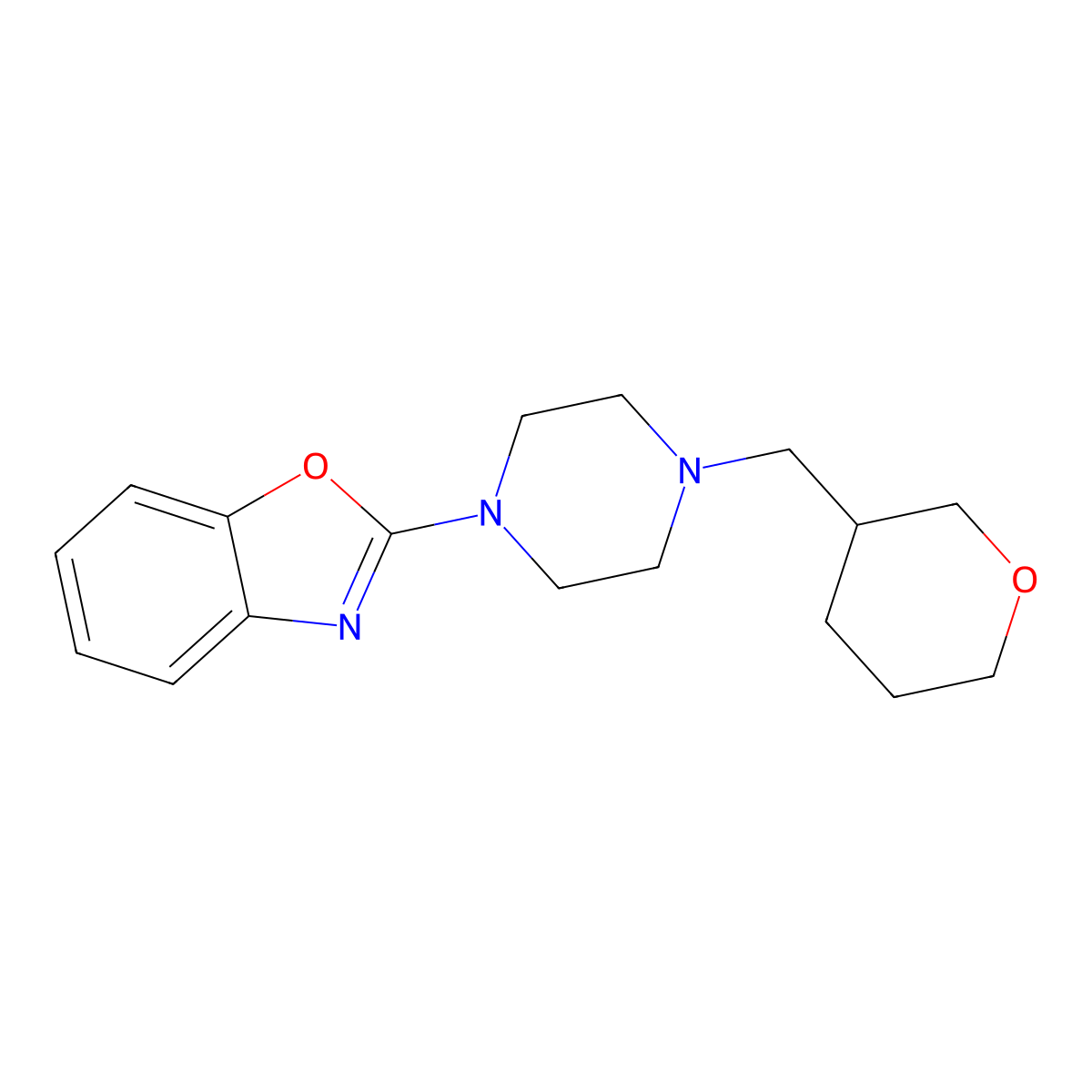 2-{4-[(Oxan-3-yl)methyl]piperazin-1-yl}-1,3-benzoxazole molecular structure, CAS 2415584-01-7