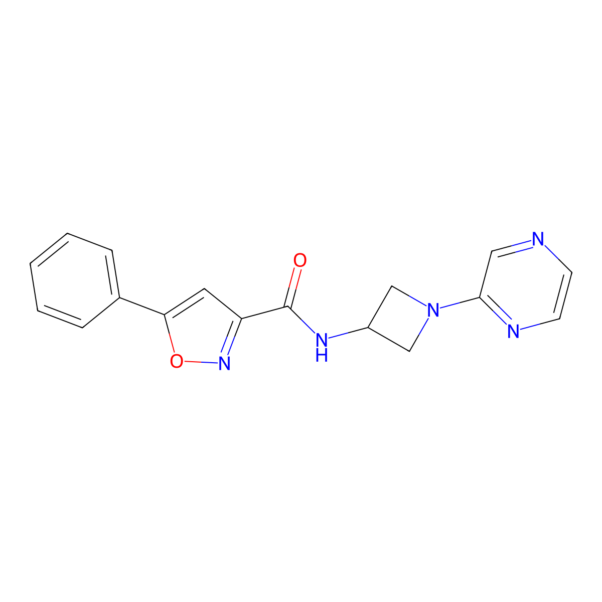 5-phenyl-N-[1-(pyrazin-2-yl)azetidin-3-yl]-1,2-oxazole-3-carboxamide molecular structure, CAS 2415584-05-1