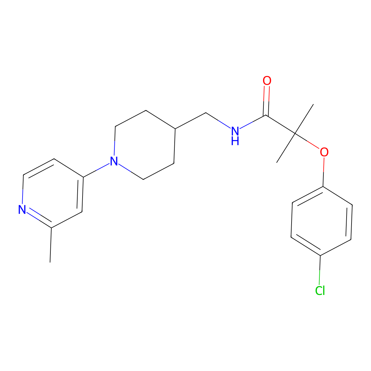 2-(4-chlorophenoxy)-2-methyl-N-{[1-(2-methylpyridin-4-yl)piperidin-4-yl]methyl}propanamide molecular structure, CAS 2415584-12-0