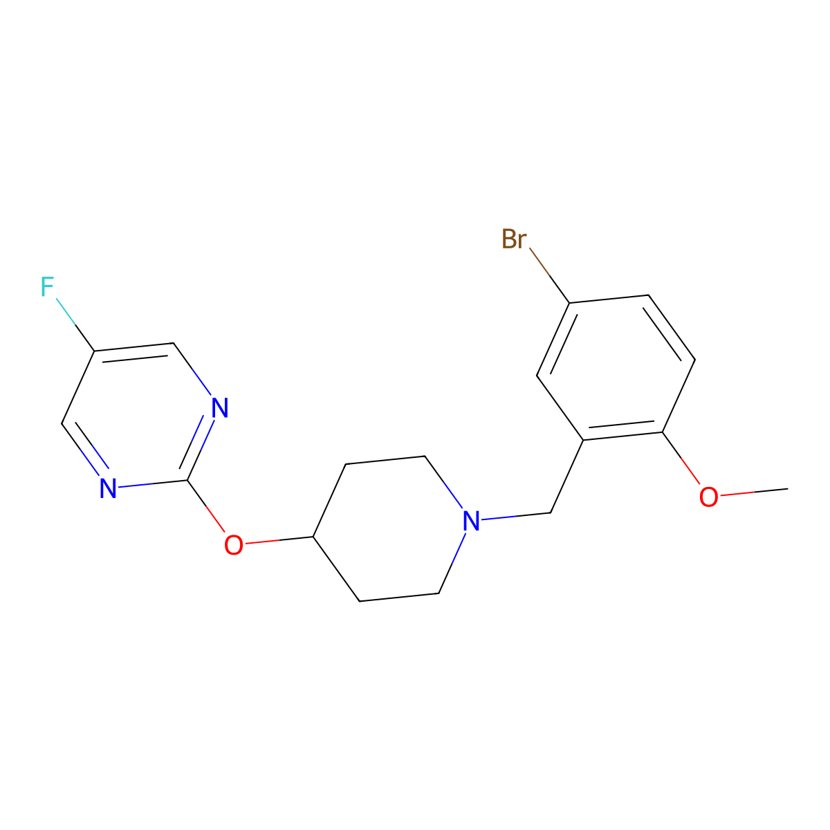 2-({1-[(5-Bromo-2-methoxyphenyl)methyl]piperidin-4-yl}oxy)-5-fluoropyrimidine molecular structure, CAS 2415584-13-1