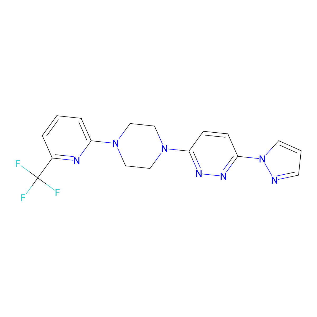 3-(1H-pyrazol-1-yl)-6-{4-[6-(trifluoromethyl)pyridin-2-yl]piperazin-1-yl}pyridazine molecular structure, CAS 2415584-20-0