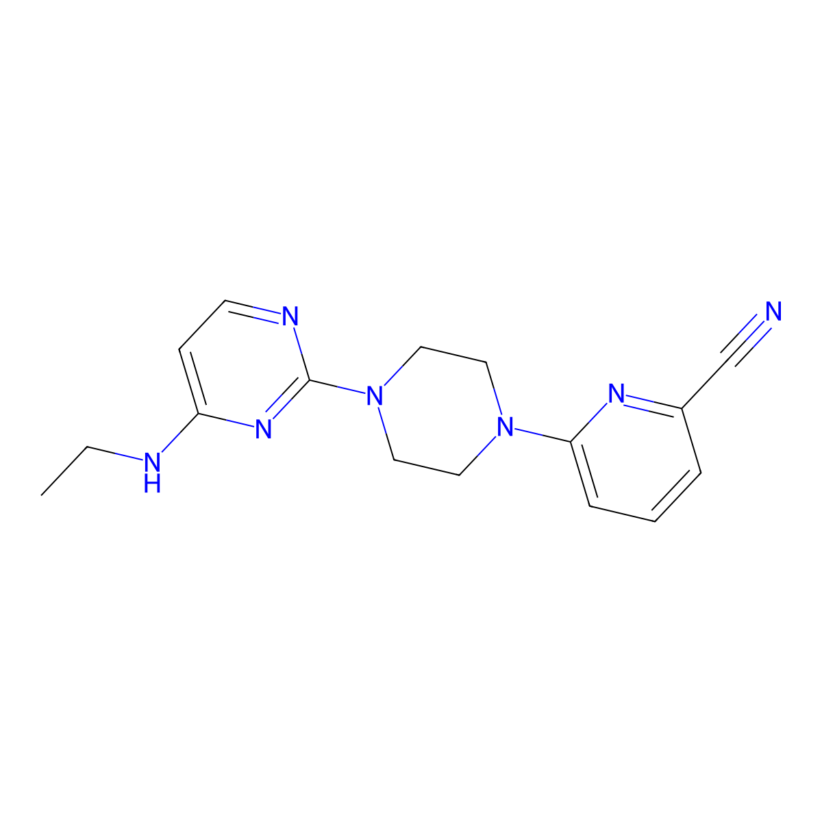6-{4-[4-(Ethylamino)pyrimidin-2-yl]piperazin-1-yl}pyridine-2-carbonitrile molecular structure, CAS 2415584-23-3