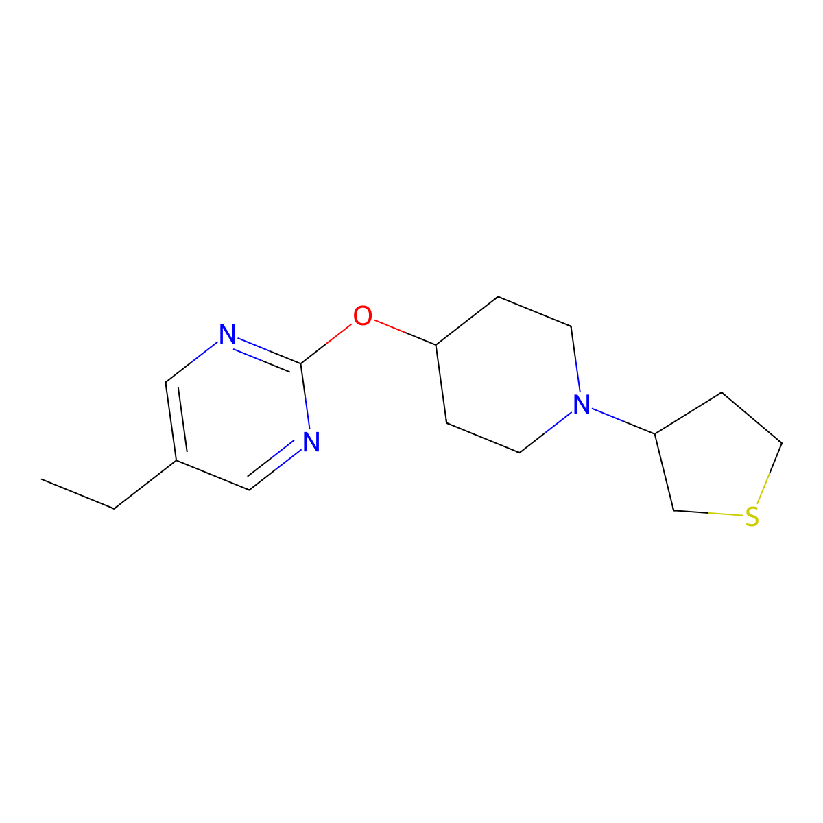 5-Ethyl-2-{[1-(thiolan-3-yl)piperidin-4-yl]oxy}pyrimidine molecular structure, CAS 2415584-24-4