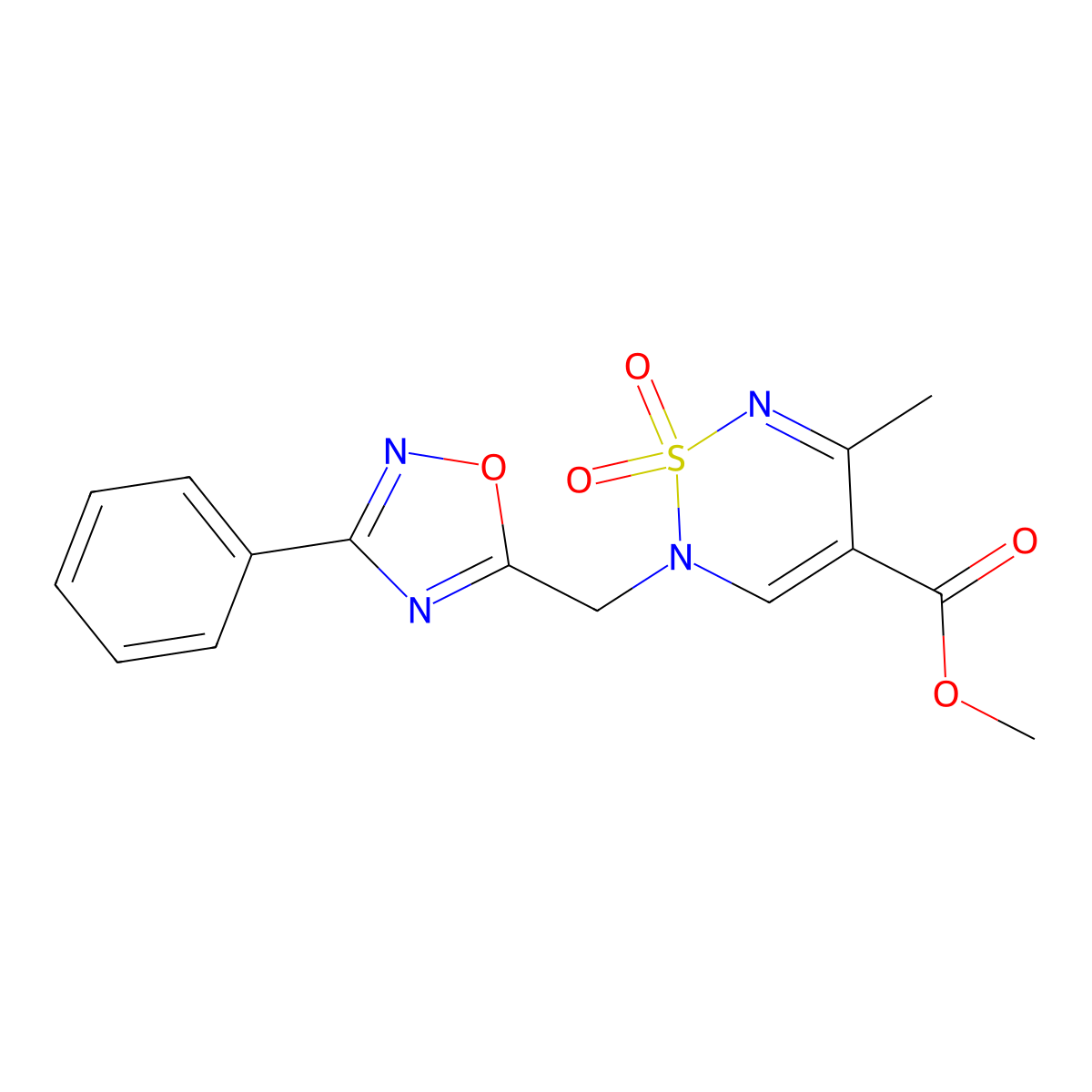 methyl 5-methyl-1,1-dioxo-2-[(3-phenyl-1,2,4-oxadiazol-5-yl)methyl]-2H-1lambda6,2,6-thiadiazine-4-carboxylate molecular structure, CAS 2415584-28-8