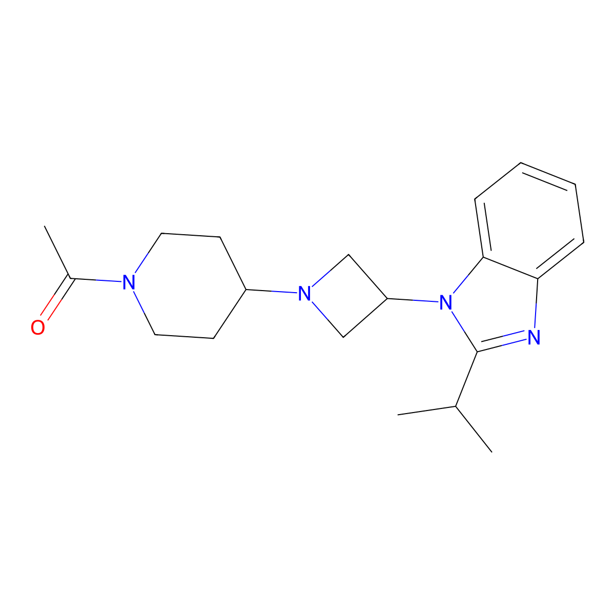 1-(4-{3-[2-(propan-2-yl)-1H-1,3-benzodiazol-1-yl]azetidin-1-yl}piperidin-1-yl)ethan-1-one molecular structure, CAS 2415584-30-2