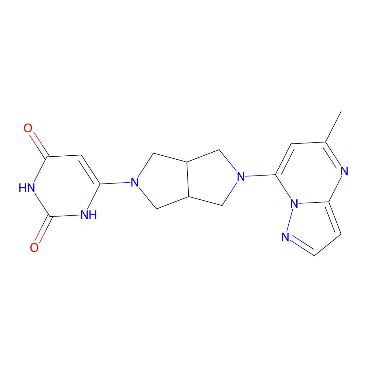 6-(5-{5-Methylpyrazolo[1,5-a]pyrimidin-7-yl}-octahydropyrrolo[3,4-c]pyrrol-2-yl)-1,2,3,4-tetrahydropyrimidine-2,4-dione molecular structure, CAS 2415584-32-4