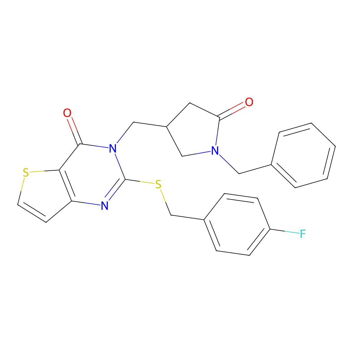 1-benzyl-4-[(2-{[(4-fluorophenyl)methyl]sulfanyl}-4-oxo-3H,4H-thieno[3,2-d]pyrimidin-3-yl)methyl]pyrrolidin-2-one molecular structure, CAS 2415584-35-7