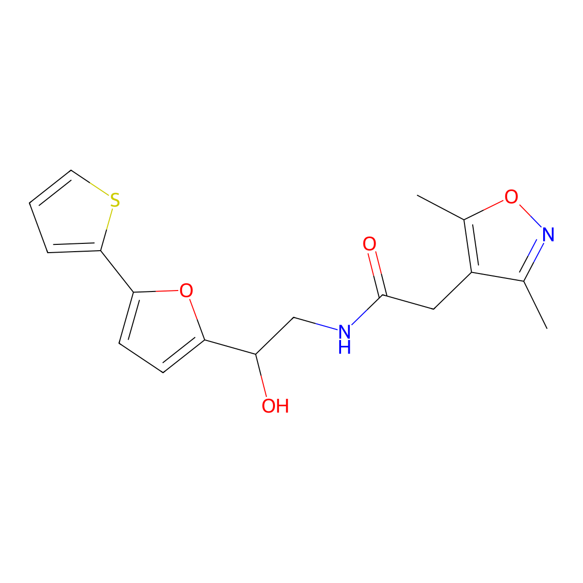 2-(3,5-dimethyl-1,2-oxazol-4-yl)-N-{2-hydroxy-2-[5-(thiophen-2-yl)furan-2-yl]ethyl}acetamide molecular structure, CAS 2415584-36-8
