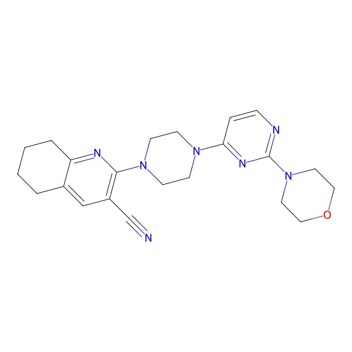 2-{4-[2-(Morpholin-4-yl)pyrimidin-4-yl]piperazin-1-yl}-5,6,7,8-tetrahydroquinoline-3-carbonitrile molecular structure, CAS 2415584-41-5