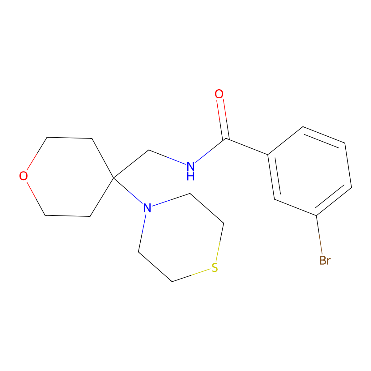 3-bromo-N-{[4-(thiomorpholin-4-yl)oxan-4-yl]methyl}benzamide molecular structure, CAS 2415584-42-6