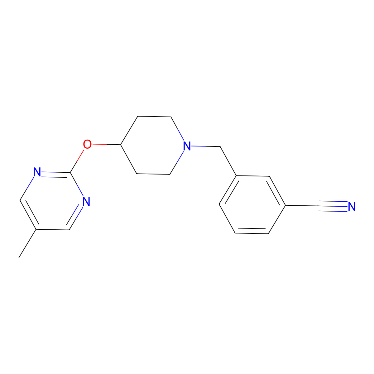 3-({4-[(5-Methylpyrimidin-2-yl)oxy]piperidin-1-yl}methyl)benzonitrile molecular structure, CAS 2415584-43-7