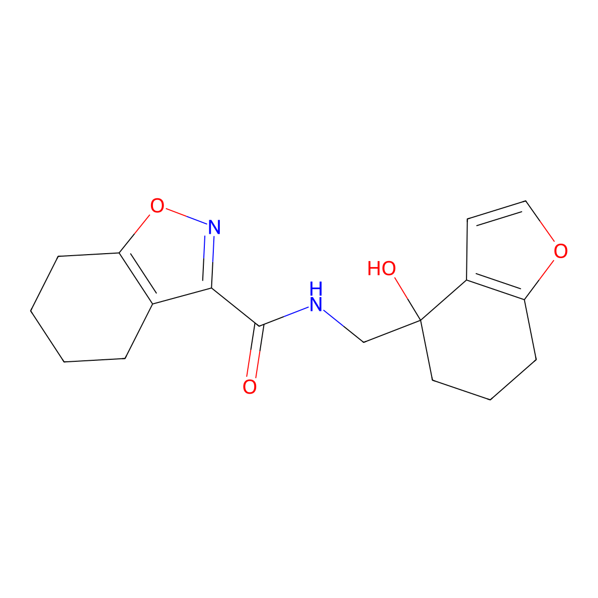 N-[(4-hydroxy-4,5,6,7-tetrahydro-1-benzofuran-4-yl)methyl]-4,5,6,7-tetrahydro-1,2-benzoxazole-3-carboxamide molecular structure, CAS 2415584-44-8