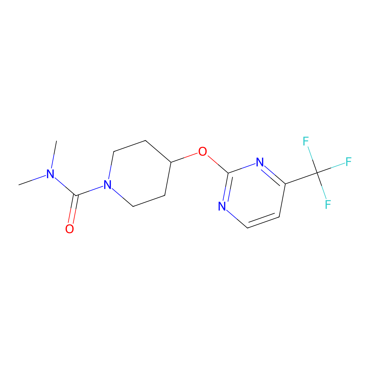 N,N-dimethyl-4-{[4-(trifluoromethyl)pyrimidin-2-yl]oxy}piperidine-1-carboxamide molecular structure, CAS 2415584-46-0
