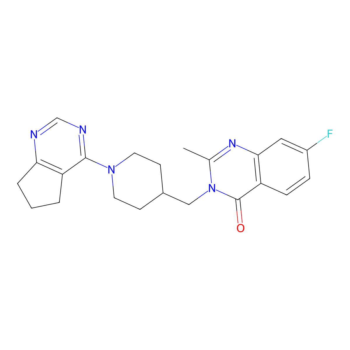 3-[(1-{5H,6H,7H-cyclopenta[d]pyrimidin-4-yl}piperidin-4-yl)methyl]-7-fluoro-2-methyl-3,4-dihydroquinazolin-4-one molecular structure, CAS 2415584-47-1