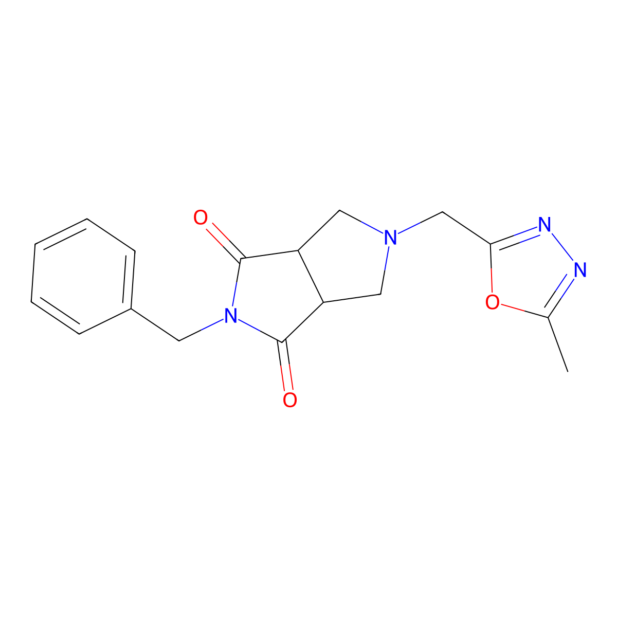 2-Benzyl-5-[(5-methyl-1,3,4-oxadiazol-2-yl)methyl]-octahydropyrrolo[3,4-c]pyrrole-1,3-dione molecular structure, CAS 2415584-54-0