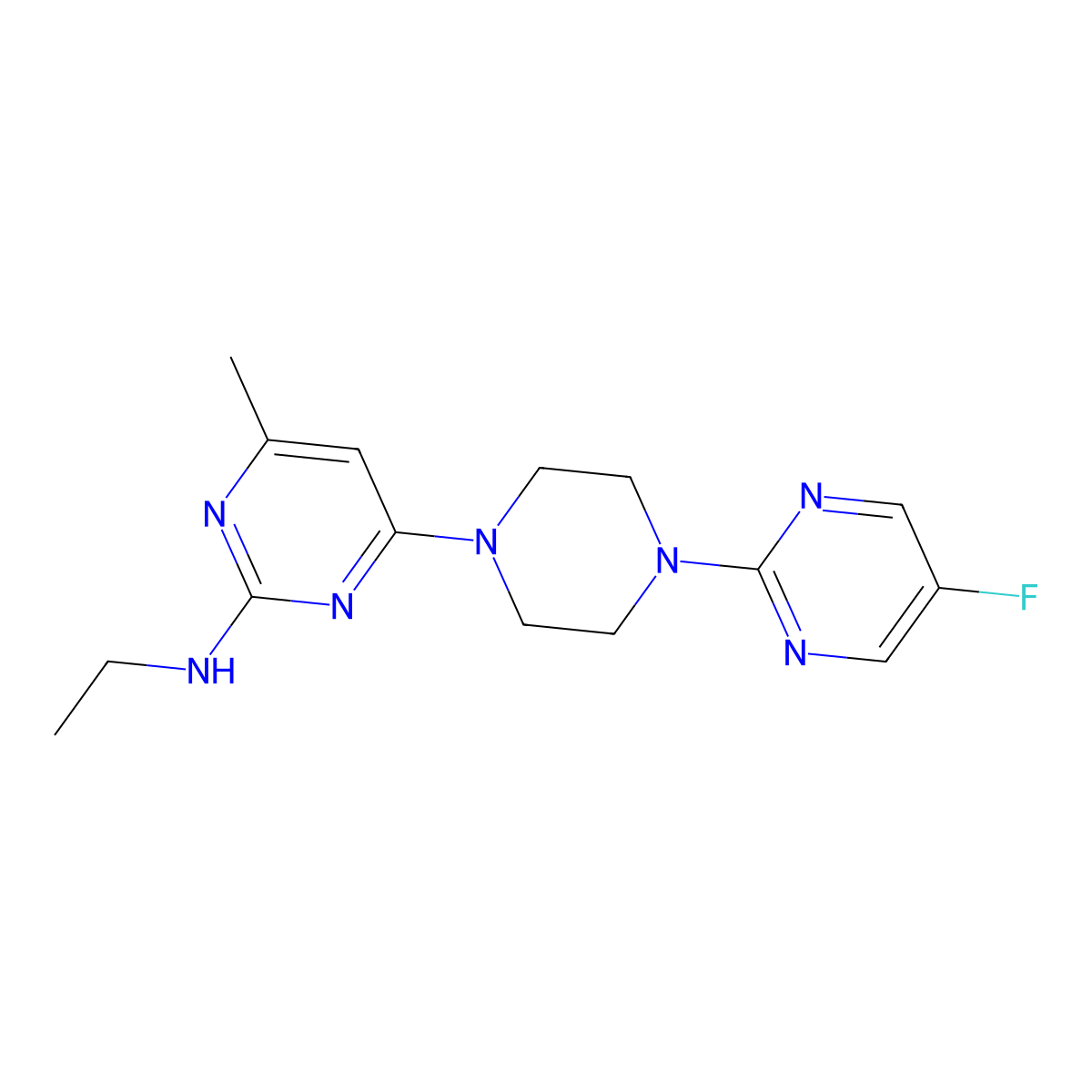 N-ethyl-4-[4-(5-fluoropyrimidin-2-yl)piperazin-1-yl]-6-methylpyrimidin-2-amine molecular structure, CAS 2415584-60-8