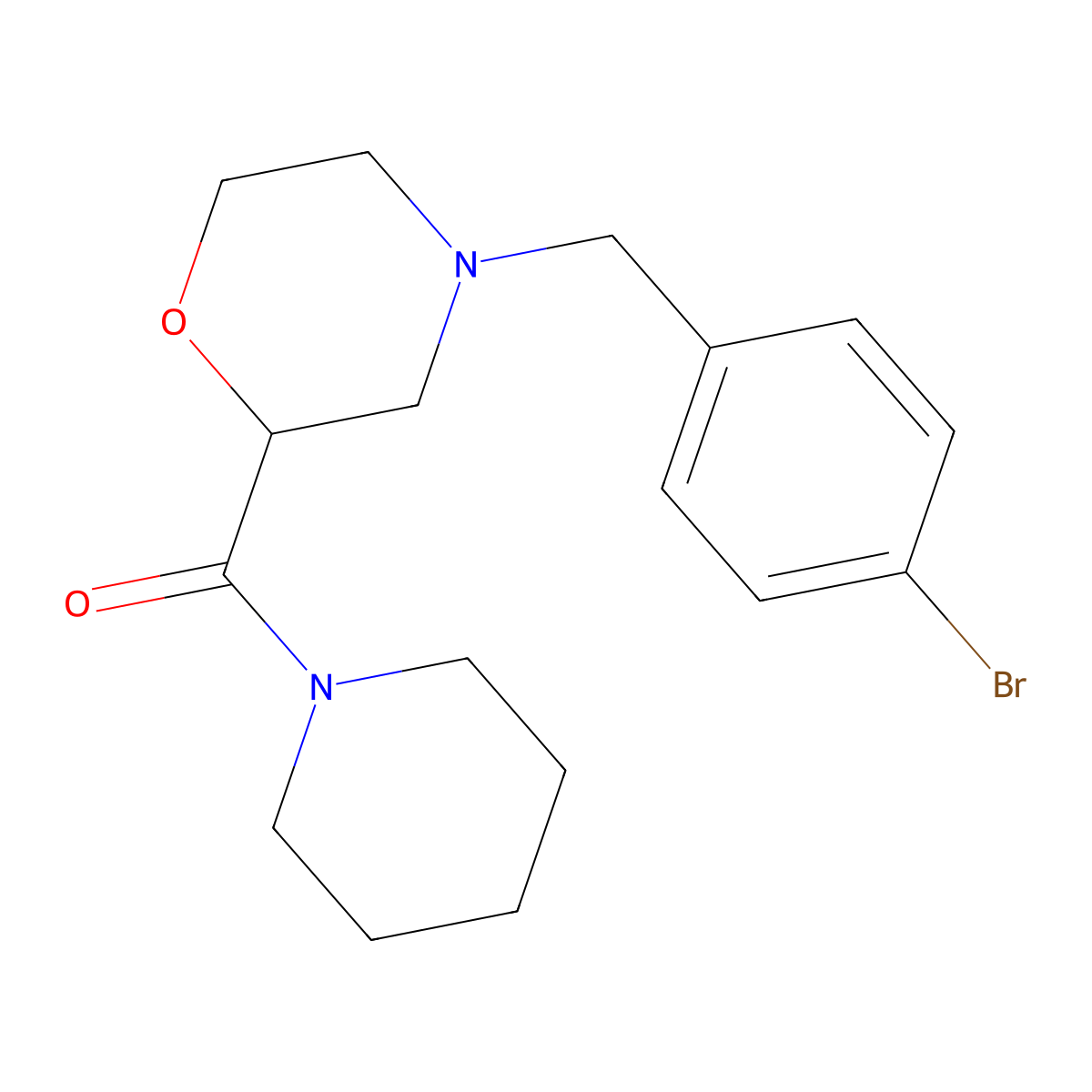 4-[(4-Bromophenyl)methyl]-2-(piperidine-1-carbonyl)morpholine molecular structure, CAS 2415584-64-2