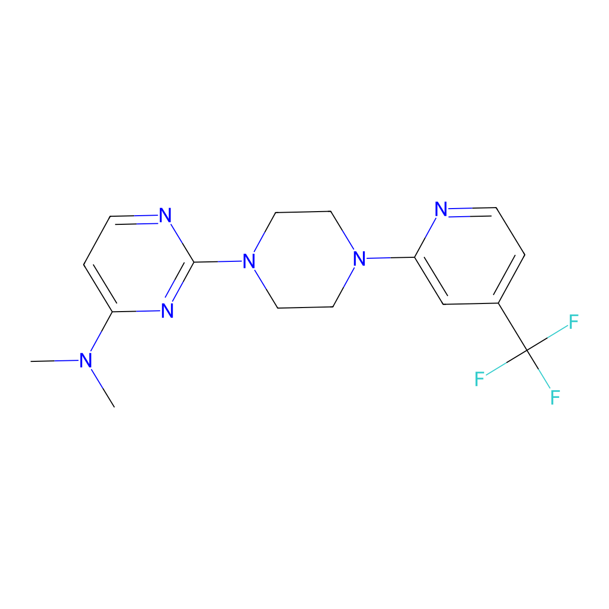 N,N-dimethyl-2-{4-[4-(trifluoromethyl)pyridin-2-yl]piperazin-1-yl}pyrimidin-4-amine molecular structure, CAS 2415584-70-0
