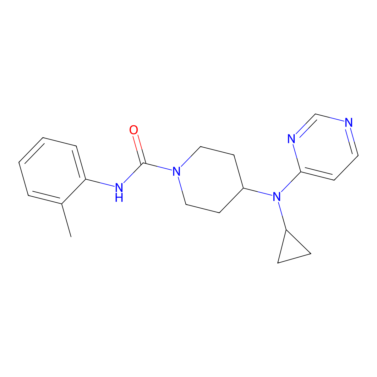 4-[Cyclopropyl(pyrimidin-4-yl)amino]-N-(2-methylphenyl)piperidine-1-carboxamide molecular structure, CAS 2415584-72-2