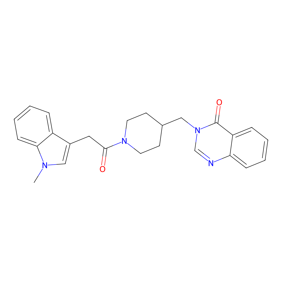 3-[[1-[2-(1-Methylindol-3-yl)acetyl]piperidin-4-yl]methyl]quinazolin-4-one molecular structure, CAS 2415584-76-6