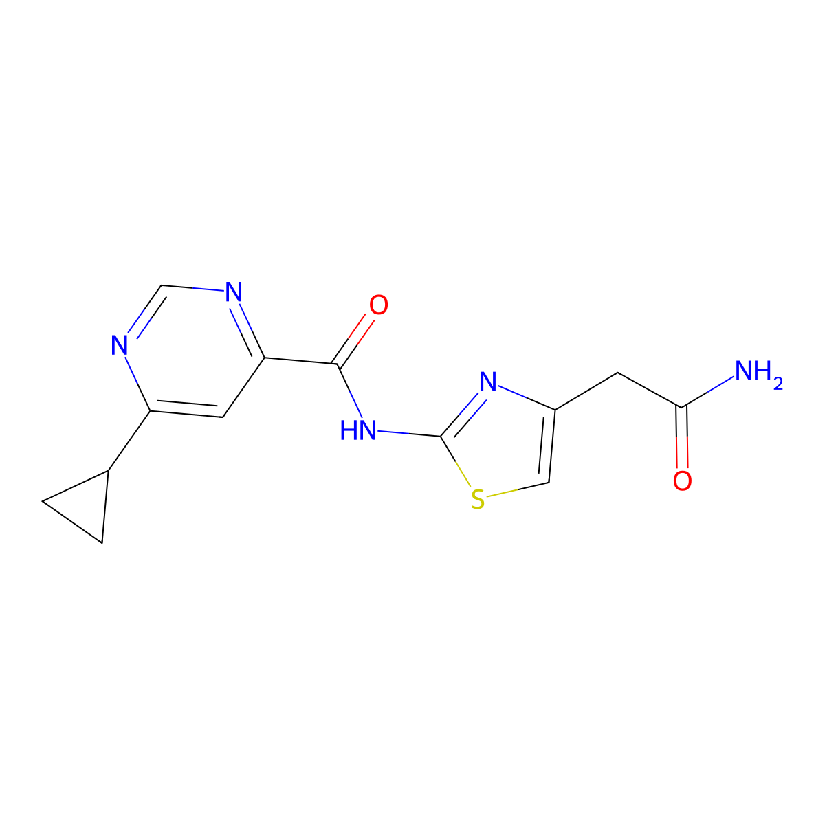 N-[4-(carbamoylmethyl)-1,3-thiazol-2-yl]-6-cyclopropylpyrimidine-4-carboxamide molecular structure, CAS 2415584-77-7