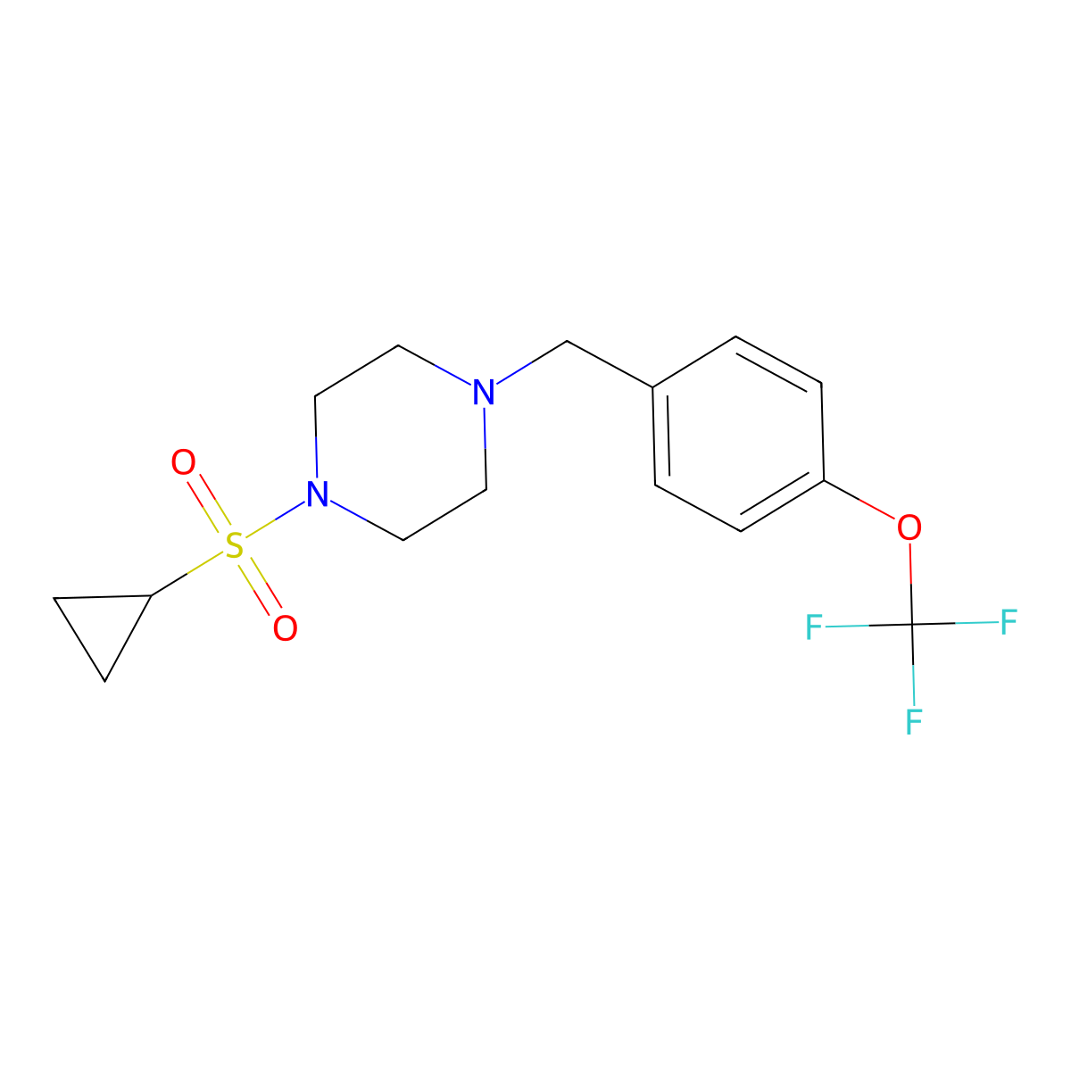 1-(Cyclopropanesulfonyl)-4-{[4-(trifluoromethoxy)phenyl]methyl}piperazine molecular structure, CAS 2415584-79-9