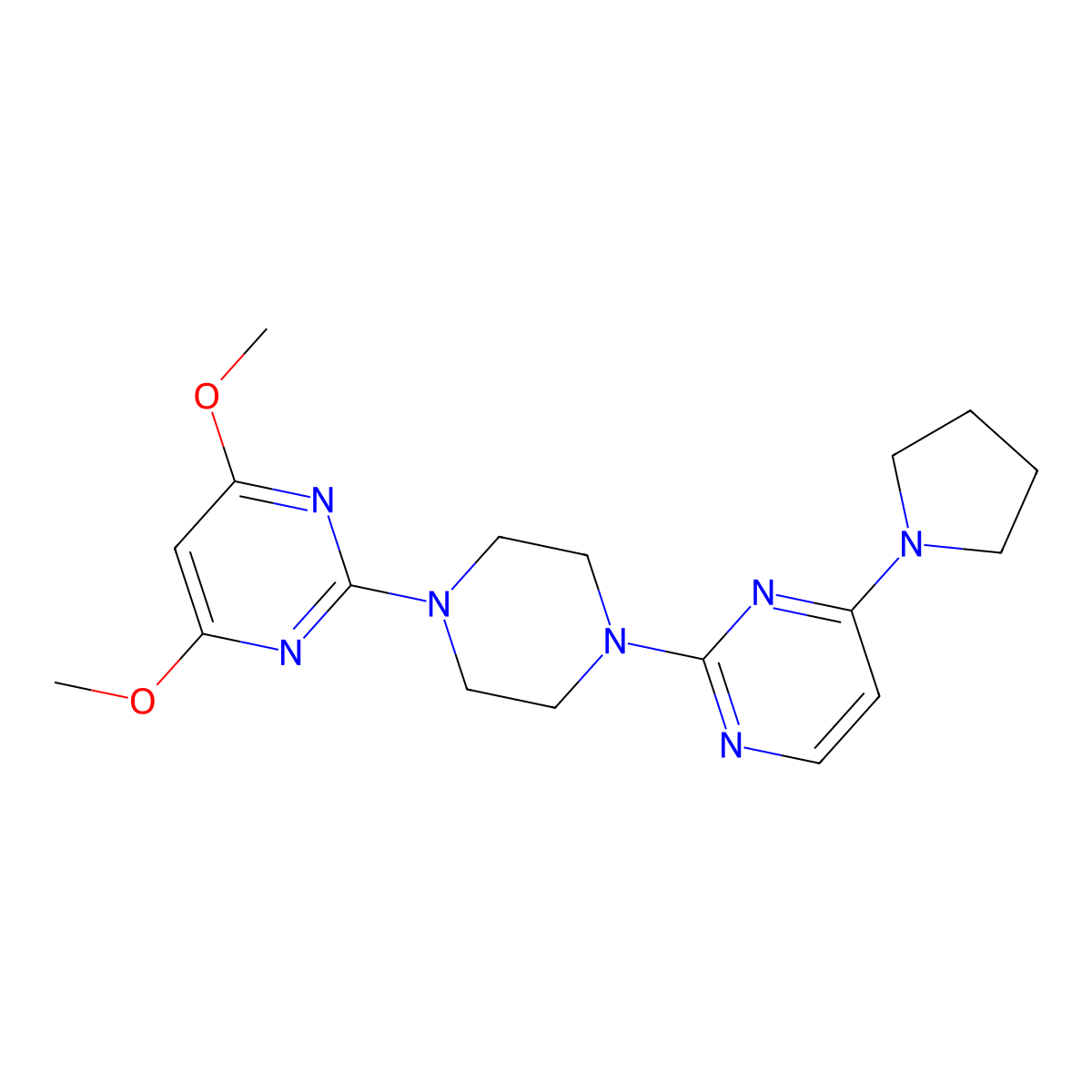 2-[4-(4,6-Dimethoxypyrimidin-2-yl)piperazin-1-yl]-4-(pyrrolidin-1-yl)pyrimidine molecular structure, CAS 2415584-80-2