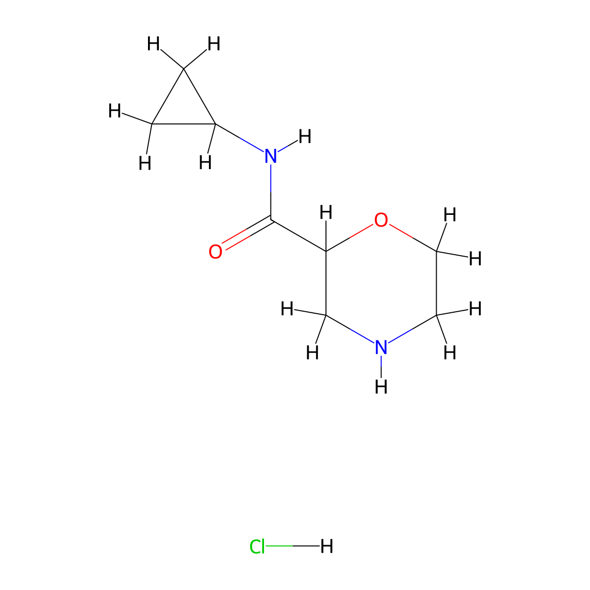 N-cyclopropylmorpholine-2-carboxamide hydrochloride molecular structure, CAS 2415584-87-9