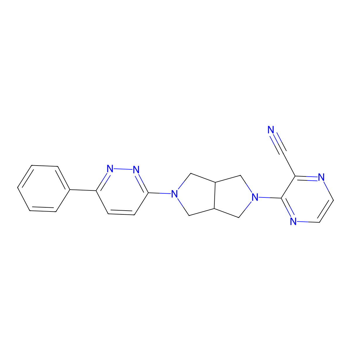 3-[5-(6-Phenylpyridazin-3-yl)-octahydropyrrolo[3,4-c]pyrrol-2-yl]pyrazine-2-carbonitrile molecular structure, CAS 2415584-90-4