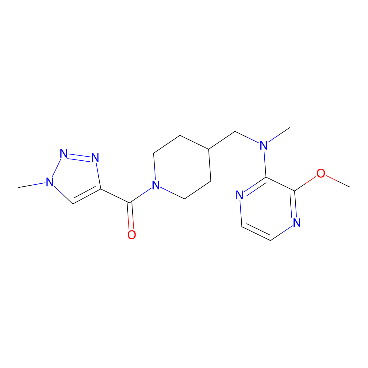 3-methoxy-N-methyl-N-{[1-(1-methyl-1H-1,2,3-triazole-4-carbonyl)piperidin-4-yl]methyl}pyrazin-2-amine molecular structure, CAS 2415585-06-5