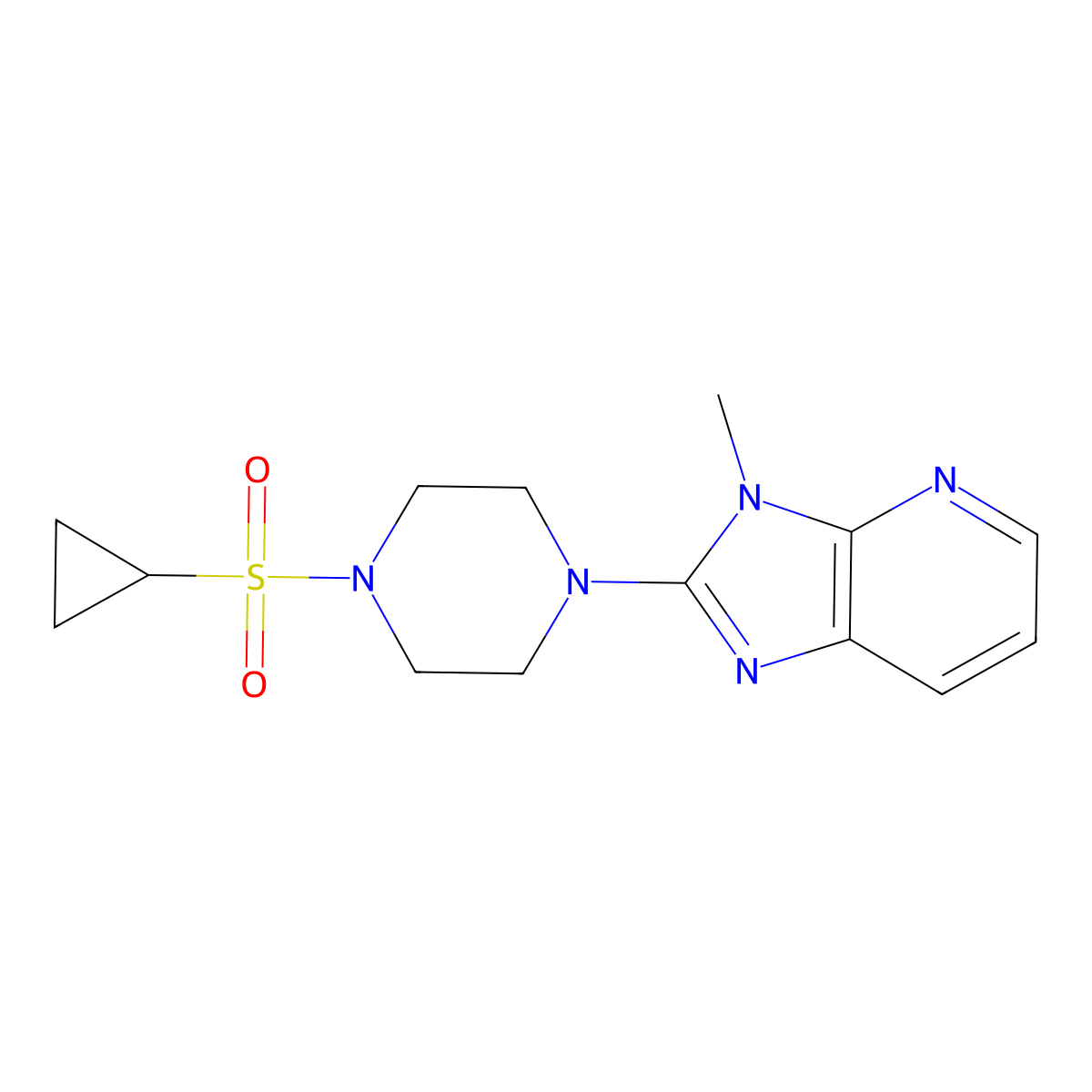 1-(cyclopropanesulfonyl)-4-{3-methyl-3H-imidazo[4,5-b]pyridin-2-yl}piperazine molecular structure, CAS 2415585-11-2