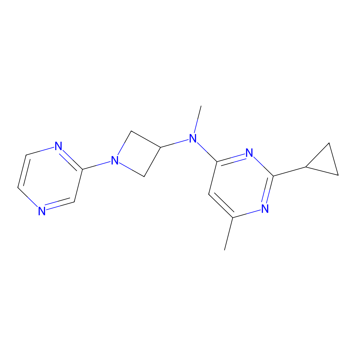 2-cyclopropyl-N,6-dimethyl-N-[1-(pyrazin-2-yl)azetidin-3-yl]pyrimidin-4-amine molecular structure, CAS 2415585-12-3