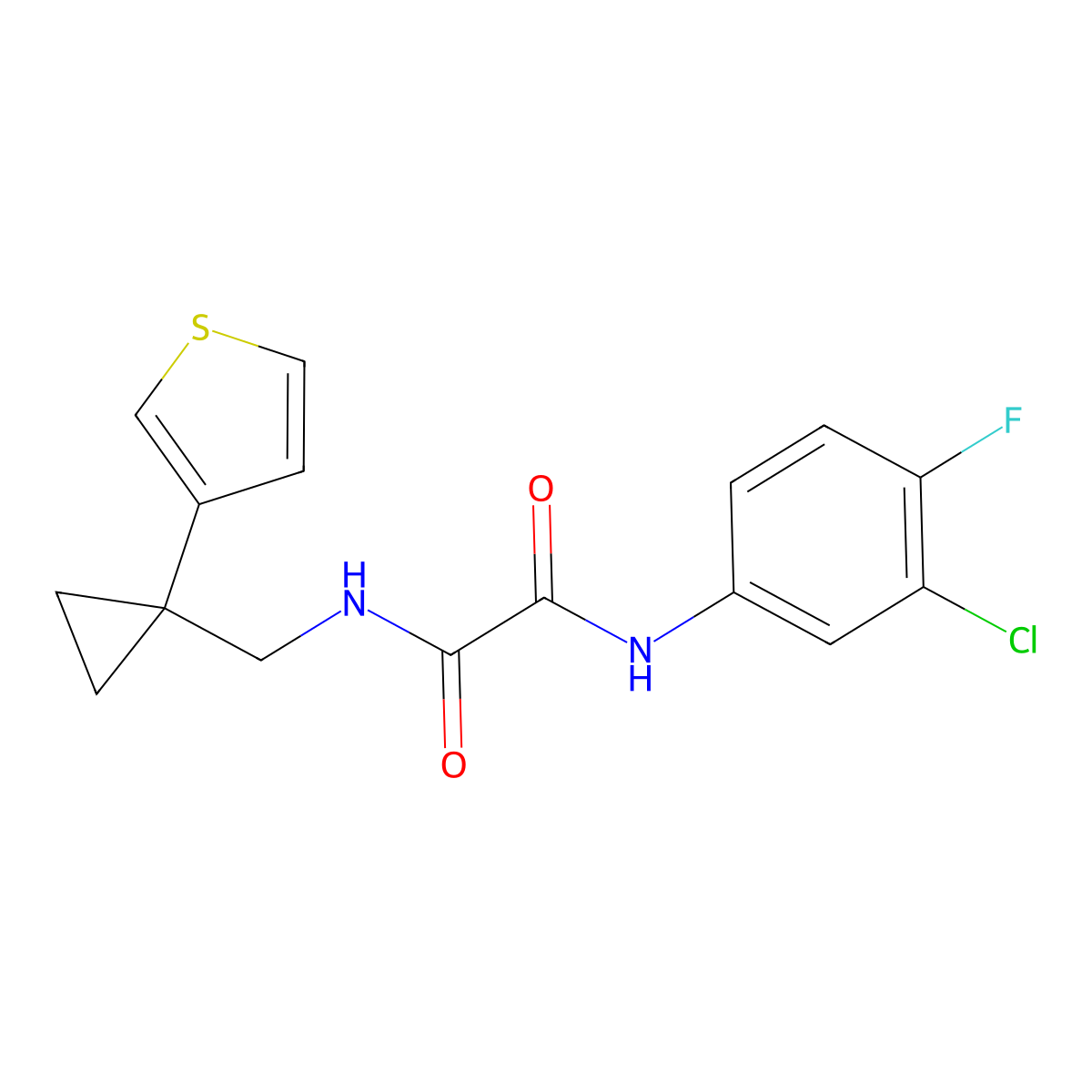 N'-(3-chloro-4-fluorophenyl)-N-{[1-(thiophen-3-yl)cyclopropyl]methyl}ethanediamide molecular structure, CAS 2415585-13-4