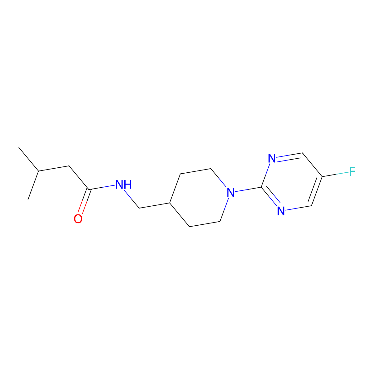 N-{[1-(5-fluoropyrimidin-2-yl)piperidin-4-yl]methyl}-3-methylbutanamide molecular structure, CAS 2415585-16-7
