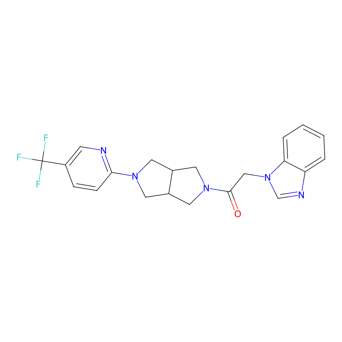 2-(1H-1,3-benzodiazol-1-yl)-1-{5-[5-(trifluoromethyl)pyridin-2-yl]-octahydropyrrolo[3,4-c]pyrrol-2-yl}ethan-1-one molecular structure, CAS 2415585-18-9