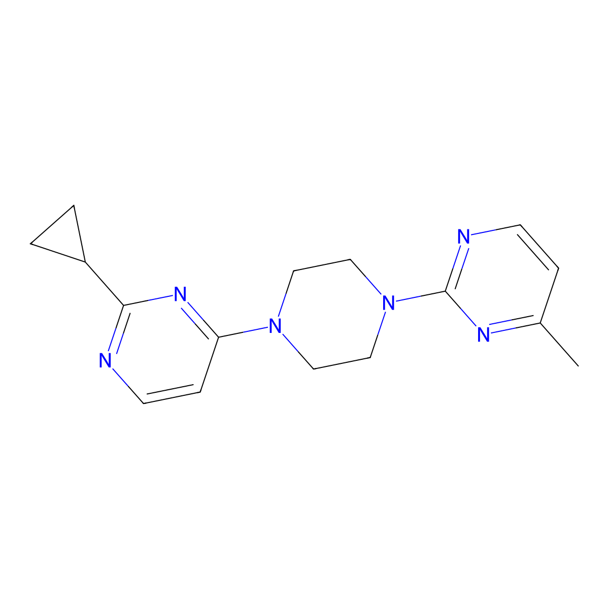 2-Cyclopropyl-4-[4-(4-methylpyrimidin-2-yl)piperazin-1-yl]pyrimidine molecular structure, CAS 2415585-19-0