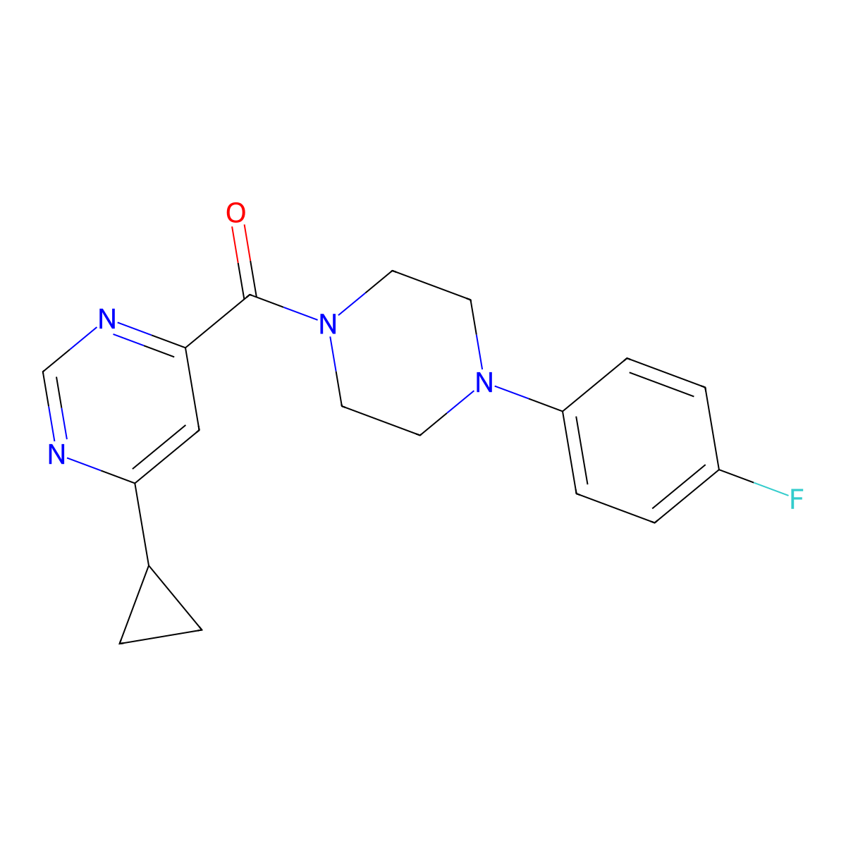 4-Cyclopropyl-6-[4-(4-fluorophenyl)piperazine-1-carbonyl]pyrimidine molecular structure, CAS 2415585-20-3