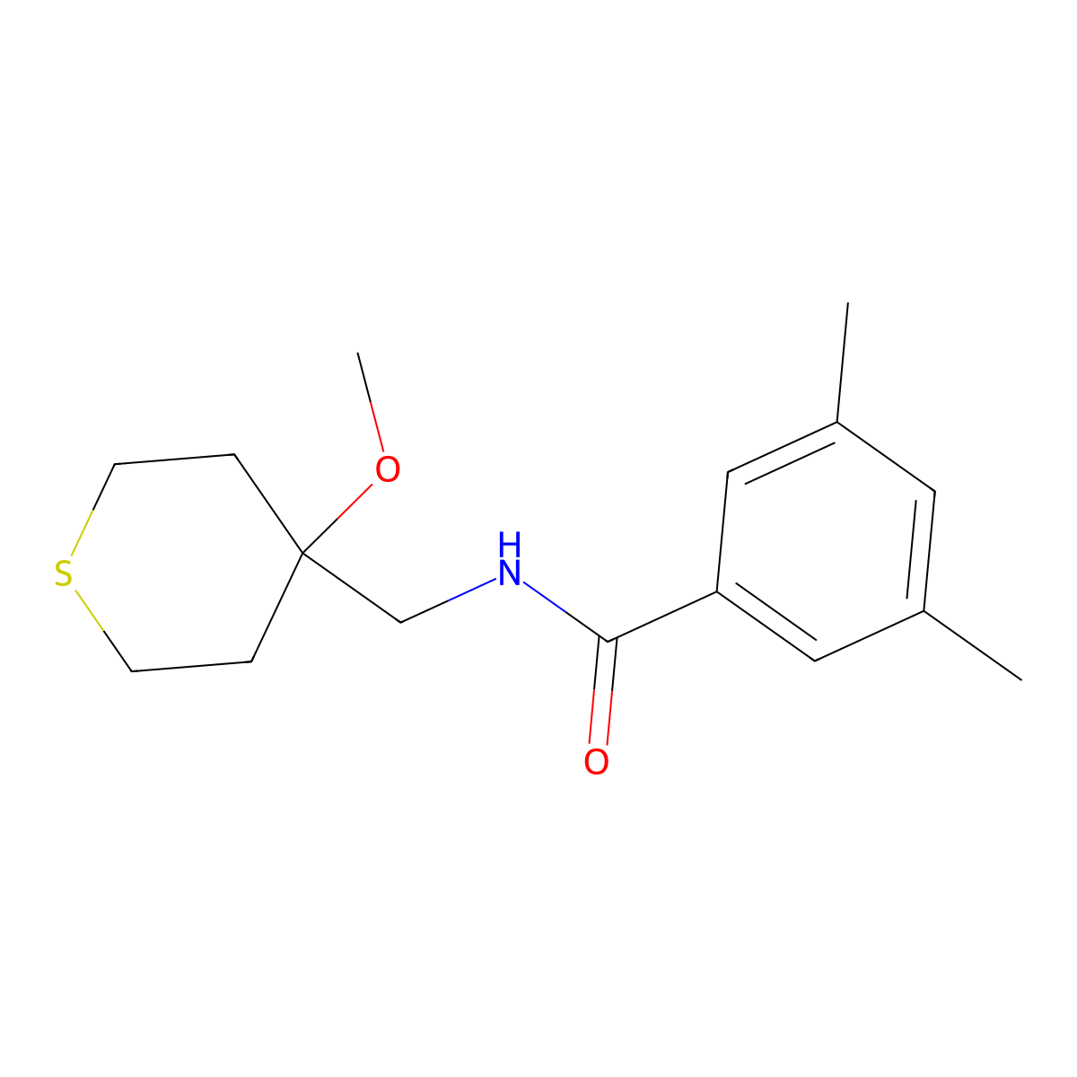 N-[(4-Methoxythian-4-yl)methyl]-3,5-dimethylbenzamide molecular structure, CAS 2415585-21-4