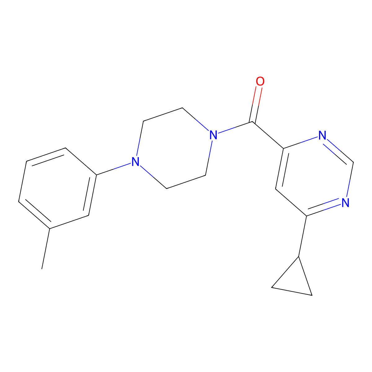 4-Cyclopropyl-6-[4-(3-methylphenyl)piperazine-1-carbonyl]pyrimidine molecular structure, CAS 2415585-28-1