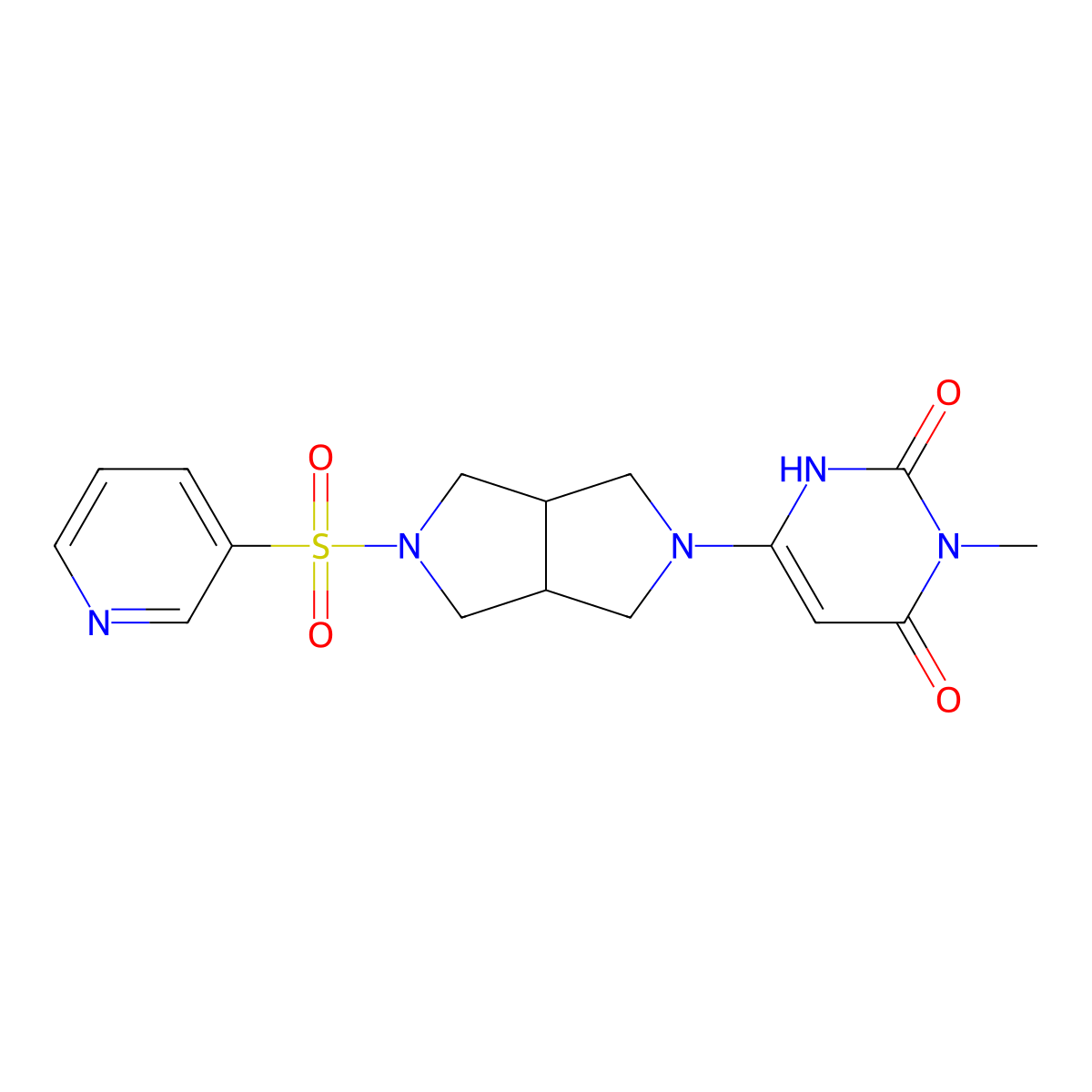 3-Methyl-6-[5-(pyridine-3-sulfonyl)-octahydropyrrolo[3,4-c]pyrrol-2-yl]-1,2,3,4-tetrahydropyrimidine-2,4-dione molecular structure, CAS 2415585-31-6