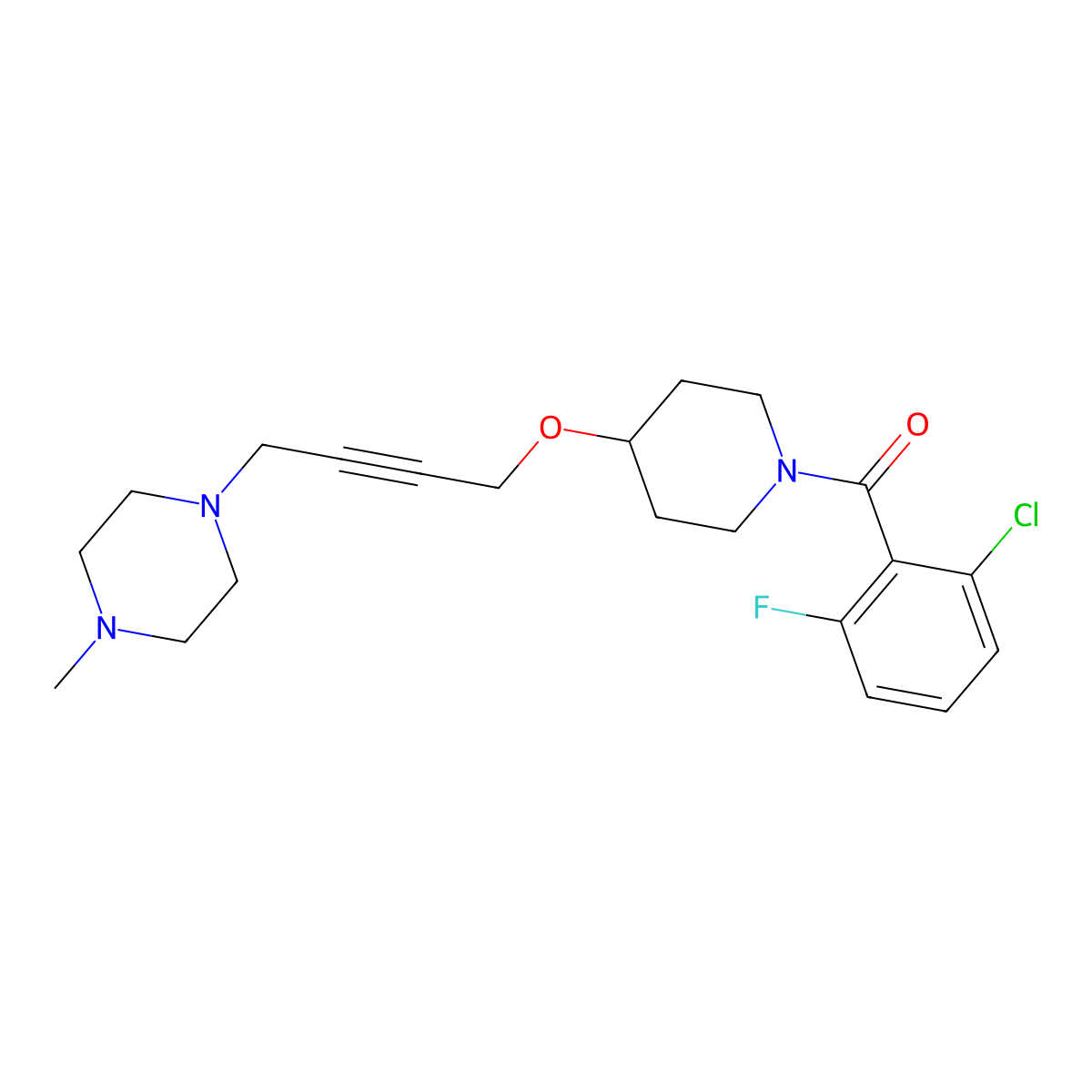 1-(4-{[1-(2-Chloro-6-fluorobenzoyl)piperidin-4-yl]oxy}but-2-yn-1-yl)-4-methylpiperazine molecular structure, CAS 2415585-33-8
