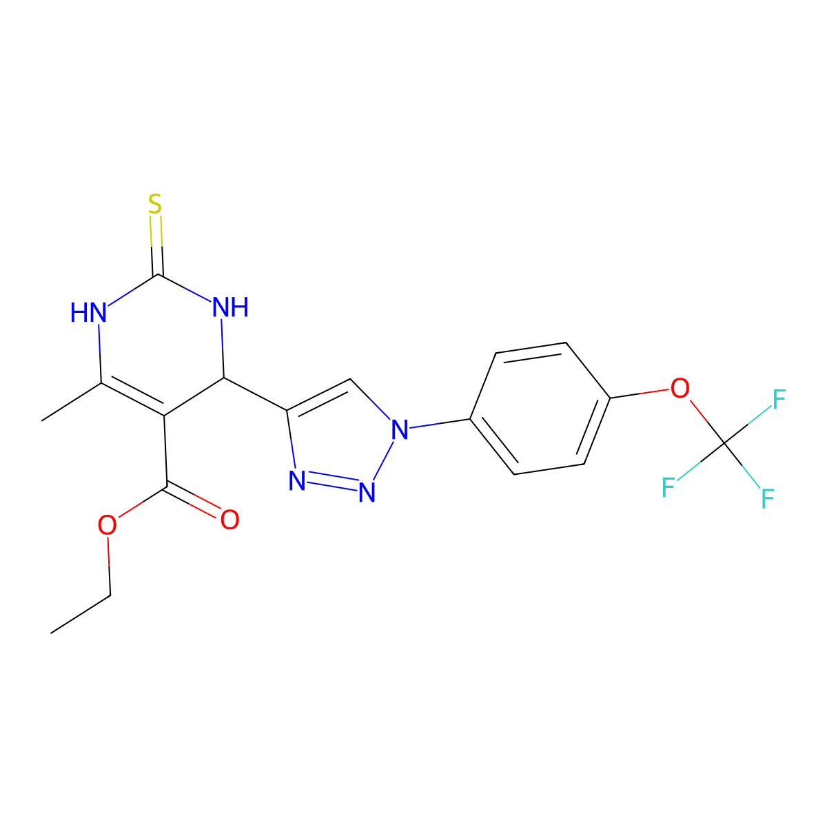 ethyl 6-methyl-2-sulfanylidene-4-{1-[4-(trifluoromethoxy)phenyl]-1H-1,2,3-triazol-4-yl}-1,2,3,4-tetrahydropyrimidine-5-carboxylate molecular structure, CAS 2415585-36-1
