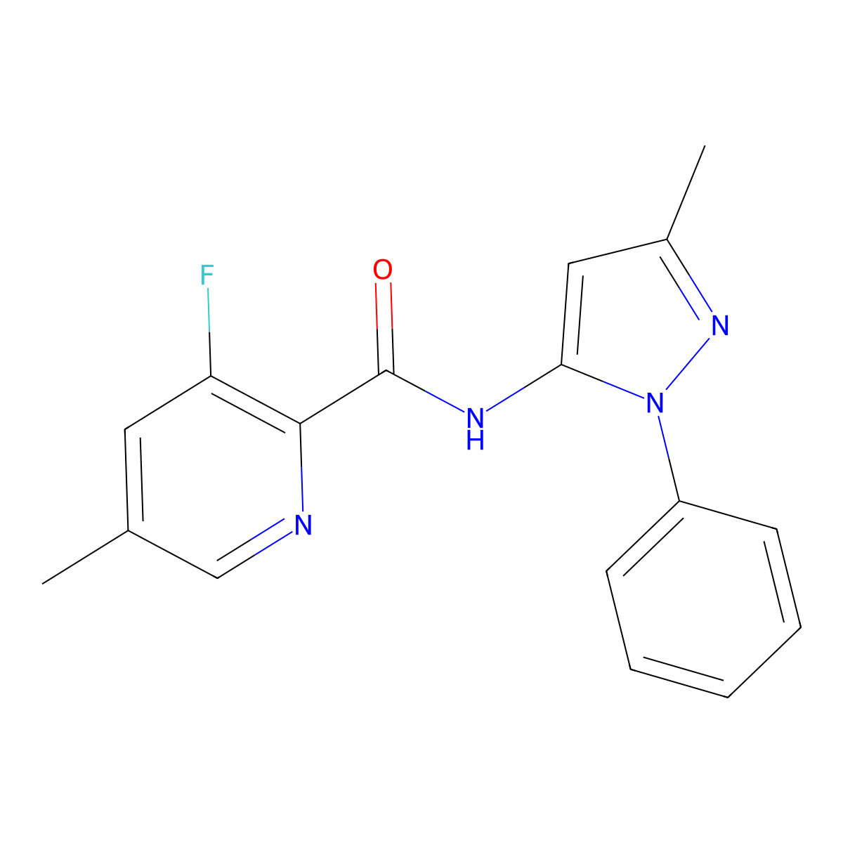 3-fluoro-5-methyl-N-(3-methyl-1-phenyl-1H-pyrazol-5-yl)pyridine-2-carboxamide molecular structure, CAS 2415585-37-2