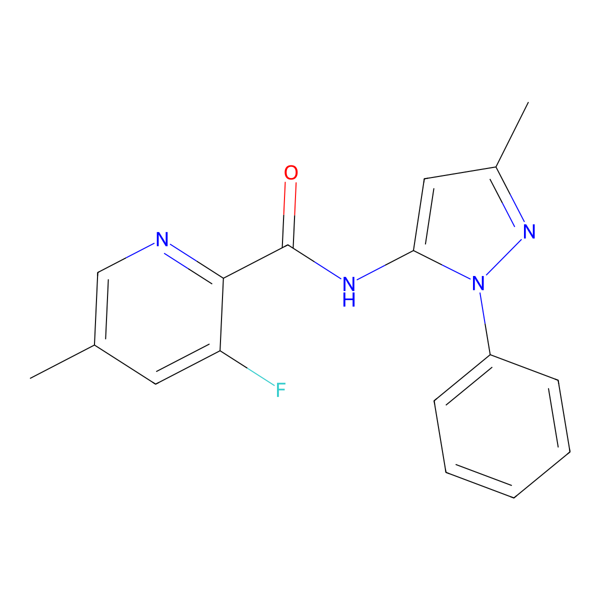 3-fluoro-5-methyl-N-(3-methyl-1-phenyl-1H-pyrazol-5-yl)pyridine-2-carboxamide molecular structure, CAS 2415585-37-2